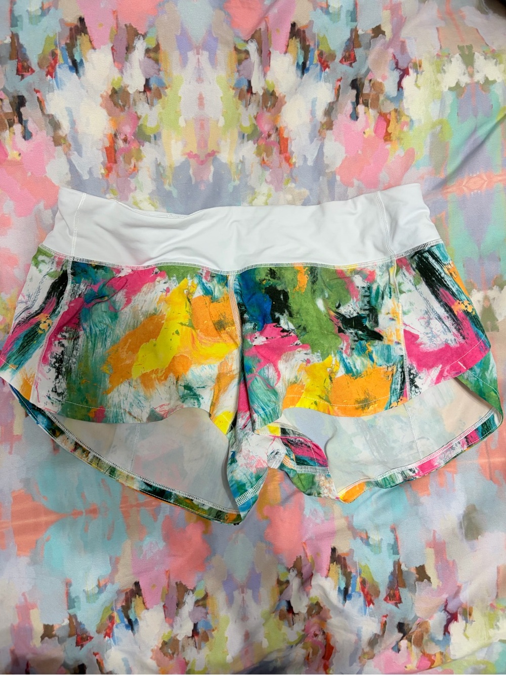 lululemon athletica Multi-Color Watercolor Athletic Shorts with White Waistband